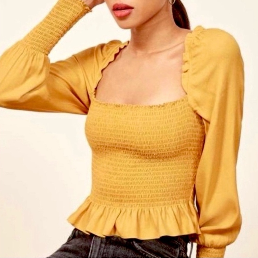 Reformation | Francis Long Sleeve Smocked Crop Top
